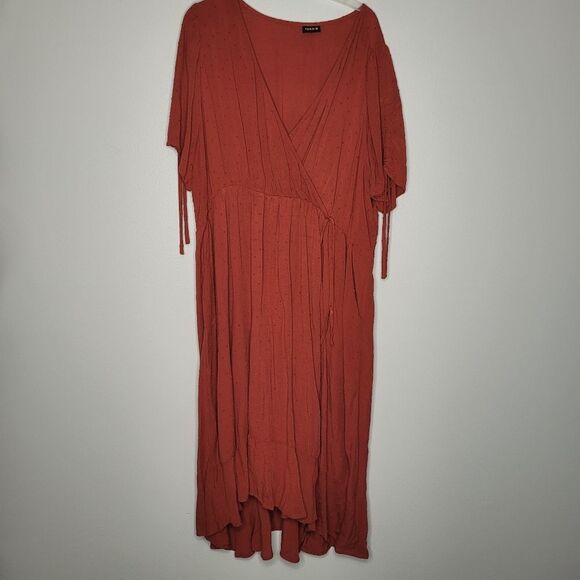 Torrid Midi Swiss Linen Surplice Dress Tandoori Spice Plus Size casual - Picture 2 of 8